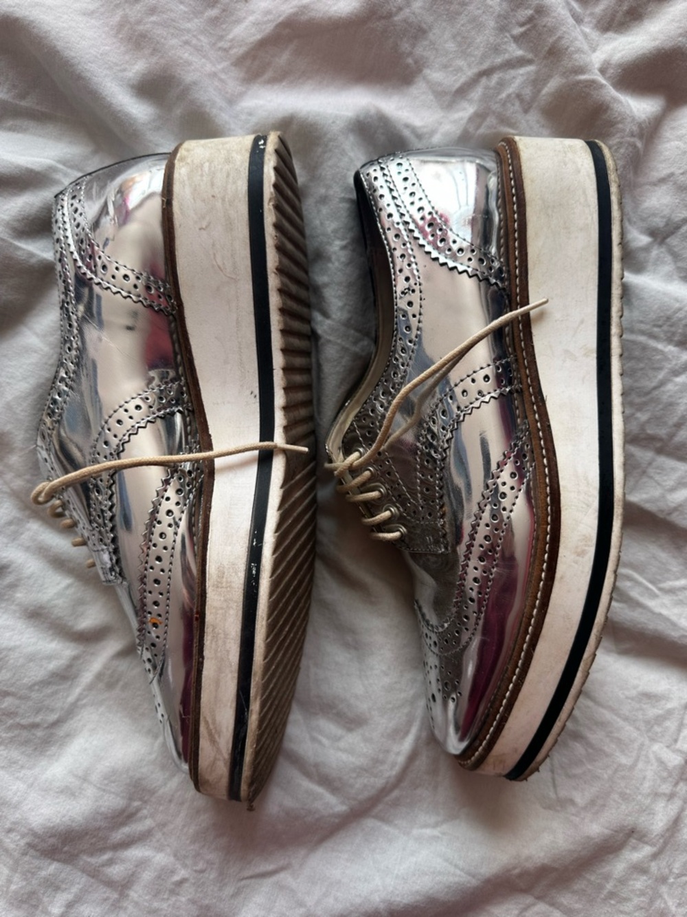 Zara Mirror Metallic Brogue Oxford Shoes Silver EU 38 - Picture 5 of 9